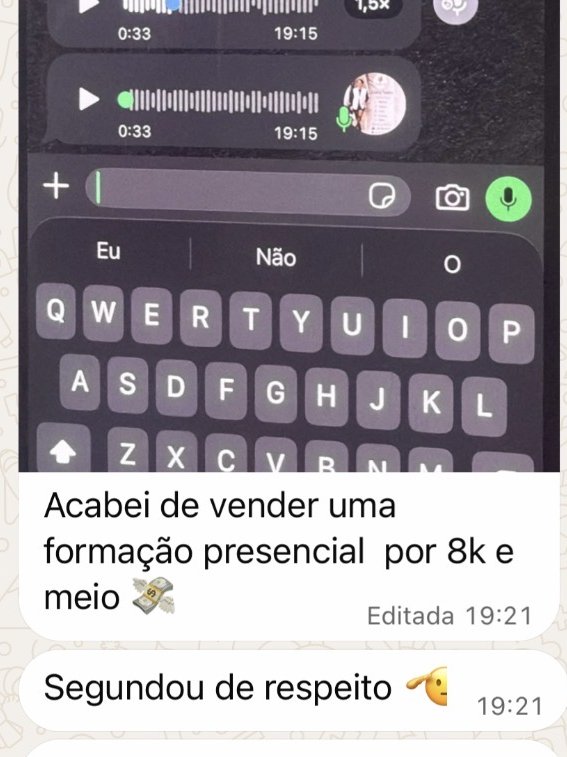 Print de conversa: aluna conta que acabou de vender uma formação