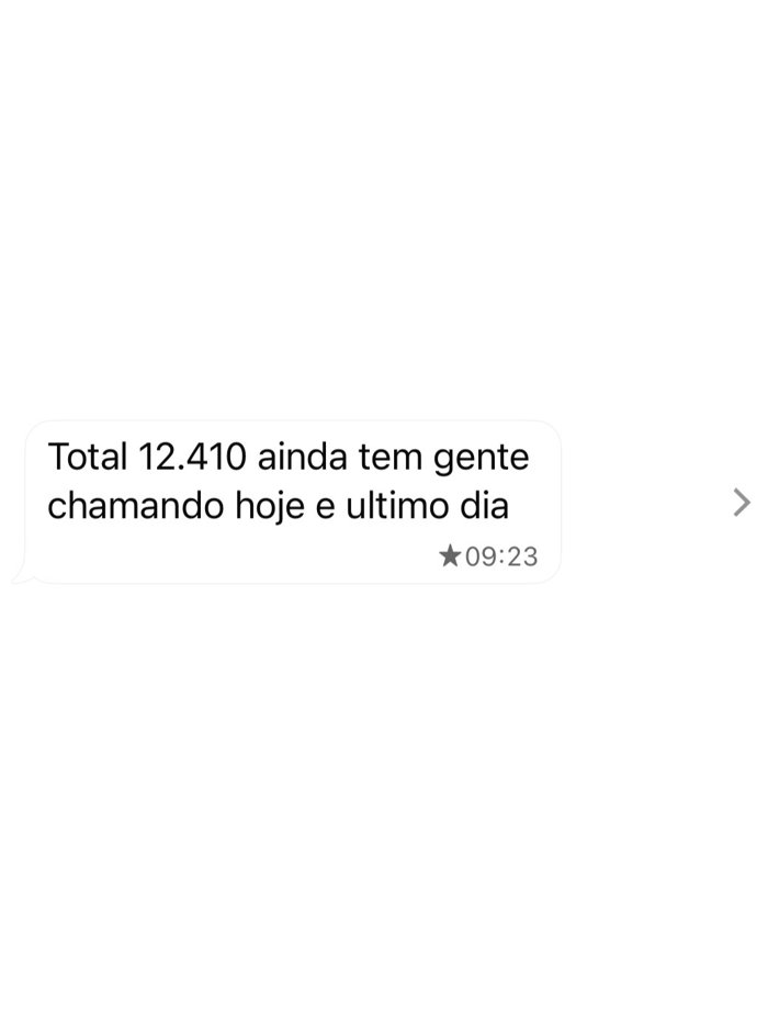 Print de conversa: aluna conta que fez um total de 12.410 reais